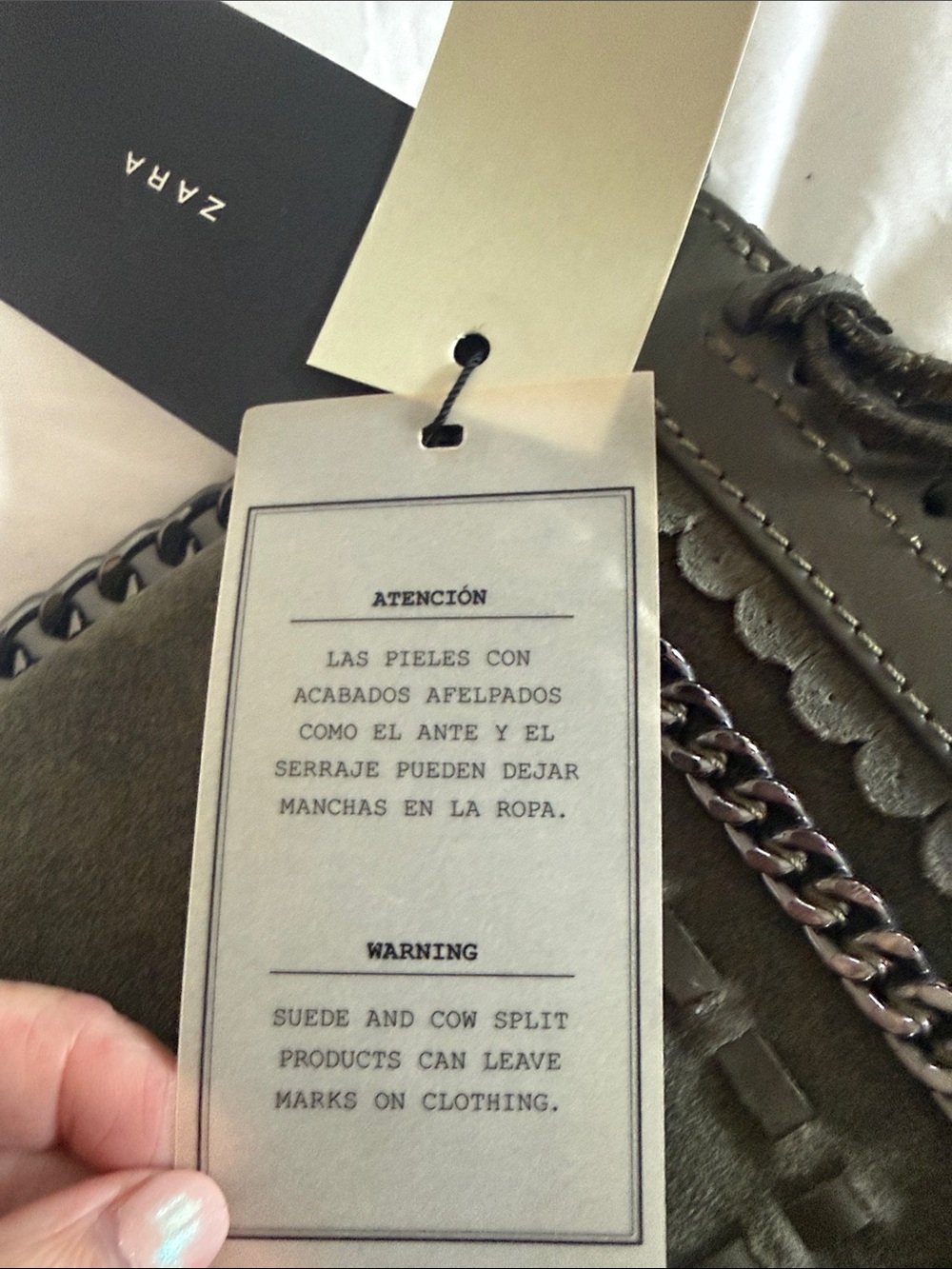 Zara nwt Olive Green Suede & Leather Chain Crossbody Bag - Picture 3 of 13